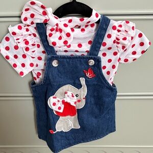 Elephant polka dot dress onesie and matching headband 3m new never worn